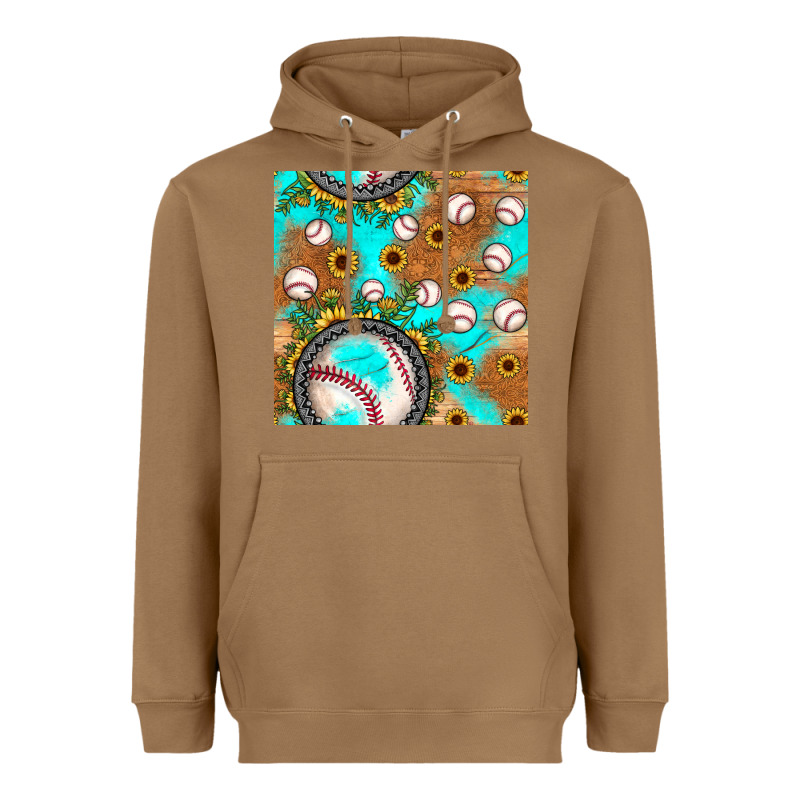 Baseball Turquoise Sunflower Seamless Pattern Heavyweight Hoodie by JahusDesignShop | Teevron