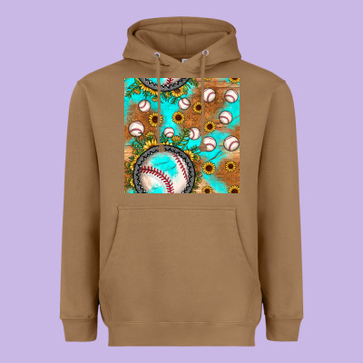 Baseball Turquoise Sunflower Seamless Pattern Heavyweight Hoodie Designed By Jahusdesignshop