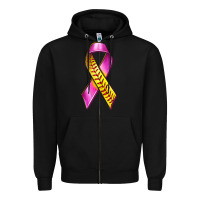 Black Breast Cancer Ribbon Softball Zipper Hoodie - texasbilliewilder