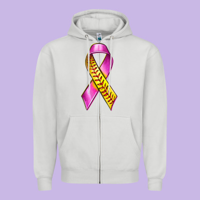 Breast Cancer Ribbon Softball Zipper Hoodie Designed By Texasbilliewilder
