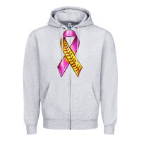 Heather Grey Breast Cancer Ribbon Softball Zipper Hoodie - texasbilliewilder