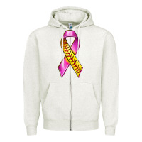 Oatmeal Heather Breast Cancer Ribbon Softball Zipper Hoodie - texasbilliewilder