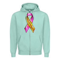 Seafoam Breast Cancer Ribbon Softball Zipper Hoodie - texasbilliewilder