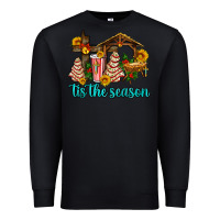 Black tis the seasin with christmas cake abd jesus Premium Sweatshirt - AdoDesignShop