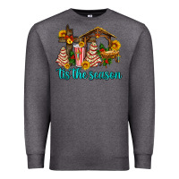Charcoal Heather tis the seasin with christmas cake abd jesus Premium Sweatshirt - AdoDesignShop