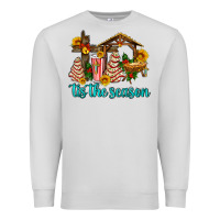 Dove Grey tis the seasin with christmas cake abd jesus Premium Sweatshirt - AdoDesignShop