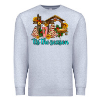 Heather Grey tis the seasin with christmas cake abd jesus Premium Sweatshirt - AdoDesignShop
