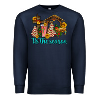 Navy tis the seasin with christmas cake abd jesus Premium Sweatshirt - AdoDesignShop