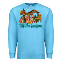Ocean Blue tis the seasin with christmas cake abd jesus Premium Sweatshirt - AdoDesignShop