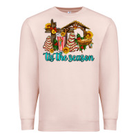 Pale Pink tis the seasin with christmas cake abd jesus Premium Sweatshirt - AdoDesignShop