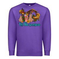 Purple tis the seasin with christmas cake abd jesus Premium Sweatshirt - AdoDesignShop