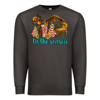 Smoke tis the seasin with christmas cake abd jesus Premium Sweatshirt - AdoDesignShop