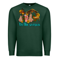 Sports Green tis the seasin with christmas cake abd jesus Premium Sweatshirt - AdoDesignShop