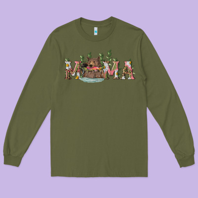 Long Sleeve Tee mama with bear and daisy