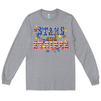Heather Grey stars and striper billie wilder Long Sleeve Tee - texasbilliewilder