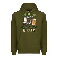 Army Green a god day starts with golf carts and beer Premium Hoodie - MaliasSmallBusiness