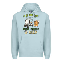 Blue Mist a god day starts with golf carts and beer Premium Hoodie - MaliasSmallBusiness