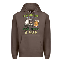 Coffee a god day starts with golf carts and beer Premium Hoodie - MaliasSmallBusiness