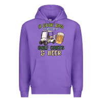 Purple a god day starts with golf carts and beer Premium Hoodie - MaliasSmallBusiness