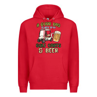 Red a god day starts with golf carts and beer Premium Hoodie - MaliasSmallBusiness