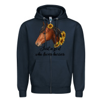 Navy just a girl who loves horses Zipper Hoodie - RanaPortraitStore