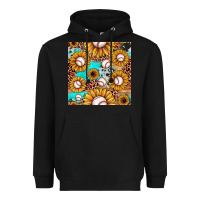 Black baseball leopard turquoise sunflower seamless pattern Heavyweight Hoodie - JahusDesignShop