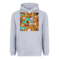 Heather Grey baseball leopard turquoise sunflower seamless pattern Heavyweight Hoodie - JahusDesignShop