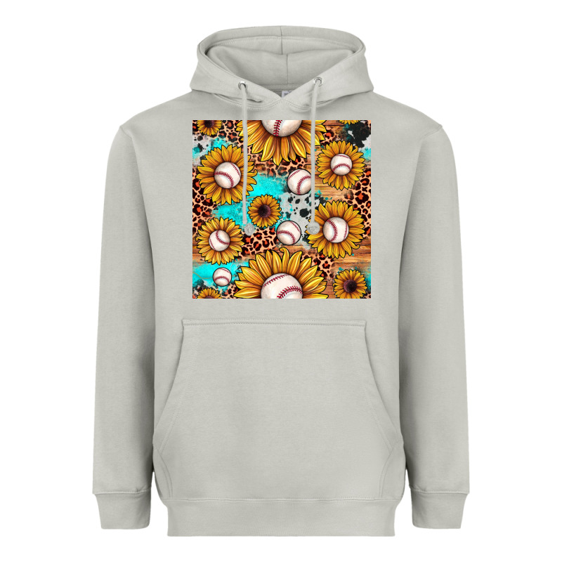 Baseball Leopard Turquoise Sunflower Seamless Pattern Heavyweight Hoodie by JahusDesignShop | Teevron