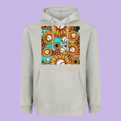 Baseball Leopard Turquoise Sunflower Seamless Pattern Heavyweight Hoodie Designed By Jahusdesignshop