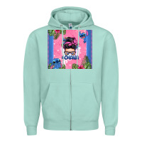 Seafoam ohana stitch messy bun Zipper Hoodie - Zillion Design Studio