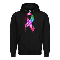 Black Breast Cancer Ribbon with Feather Zipper Hoodie - texasbilliewilder