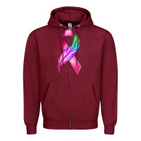 Burgundy Breast Cancer Ribbon with Feather Zipper Hoodie - texasbilliewilder