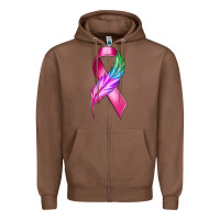 Chestnut Breast Cancer Ribbon with Feather Zipper Hoodie - texasbilliewilder