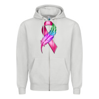 Dove Grey Breast Cancer Ribbon with Feather Zipper Hoodie - texasbilliewilder