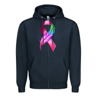 Navy Breast Cancer Ribbon with Feather Zipper Hoodie - texasbilliewilder