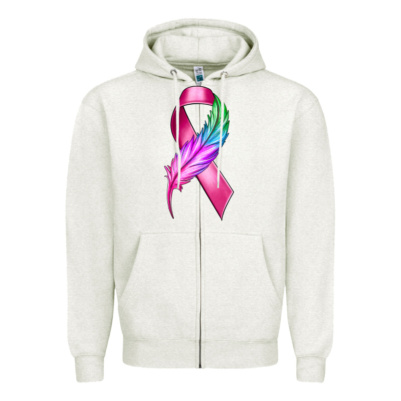 Breast Cancer Ribbon With Feather Zipper Hoodie by texasbilliewilder | Teevron