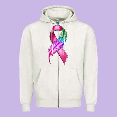 Breast Cancer Ribbon With Feather Zipper Hoodie Designed By Texasbilliewilder