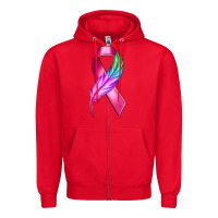 Red Breast Cancer Ribbon with Feather Zipper Hoodie - texasbilliewilder