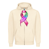 Sandshell Breast Cancer Ribbon with Feather Zipper Hoodie - texasbilliewilder