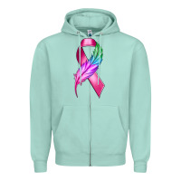 Seafoam Breast Cancer Ribbon with Feather Zipper Hoodie - texasbilliewilder