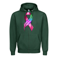 Sports Green Breast Cancer Ribbon with Feather Zipper Hoodie - texasbilliewilder