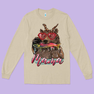 Long Sleeve Tee mother's day mama bear wıth bandana and glasses