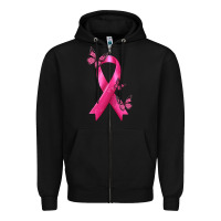 Black Breast Cancer Ribbon with Butterfly Zipper Hoodie - texasbilliewilder