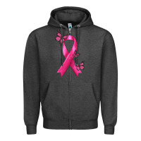 Charcoal Heather Breast Cancer Ribbon with Butterfly Zipper Hoodie - texasbilliewilder