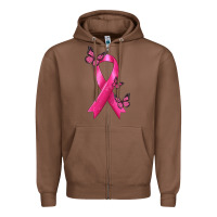 Chestnut Breast Cancer Ribbon with Butterfly Zipper Hoodie - texasbilliewilder