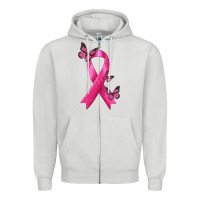 Dove Grey Breast Cancer Ribbon with Butterfly Zipper Hoodie - texasbilliewilder