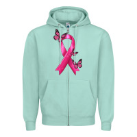Seafoam Breast Cancer Ribbon with Butterfly Zipper Hoodie - texasbilliewilder