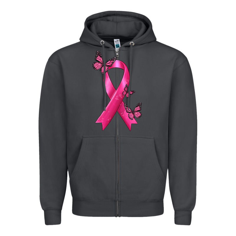 Breast Cancer Ribbon With Butterfly Zipper Hoodie by texasbilliewilder | Teevron