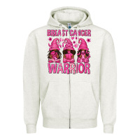 Oatmeal Heather Breast Cancer Warrior Afro Gnomes Zipper Hoodie - texasbilliewilder