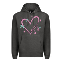 Charcoal Heather gigi with heart and ribbons Premium Hoodie - MaliasSmallBusiness